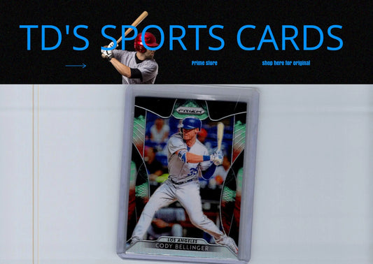 Cody Bellinger baseball card featuring 2019 Panini Prizm Cody Bellinger Blue Prizm