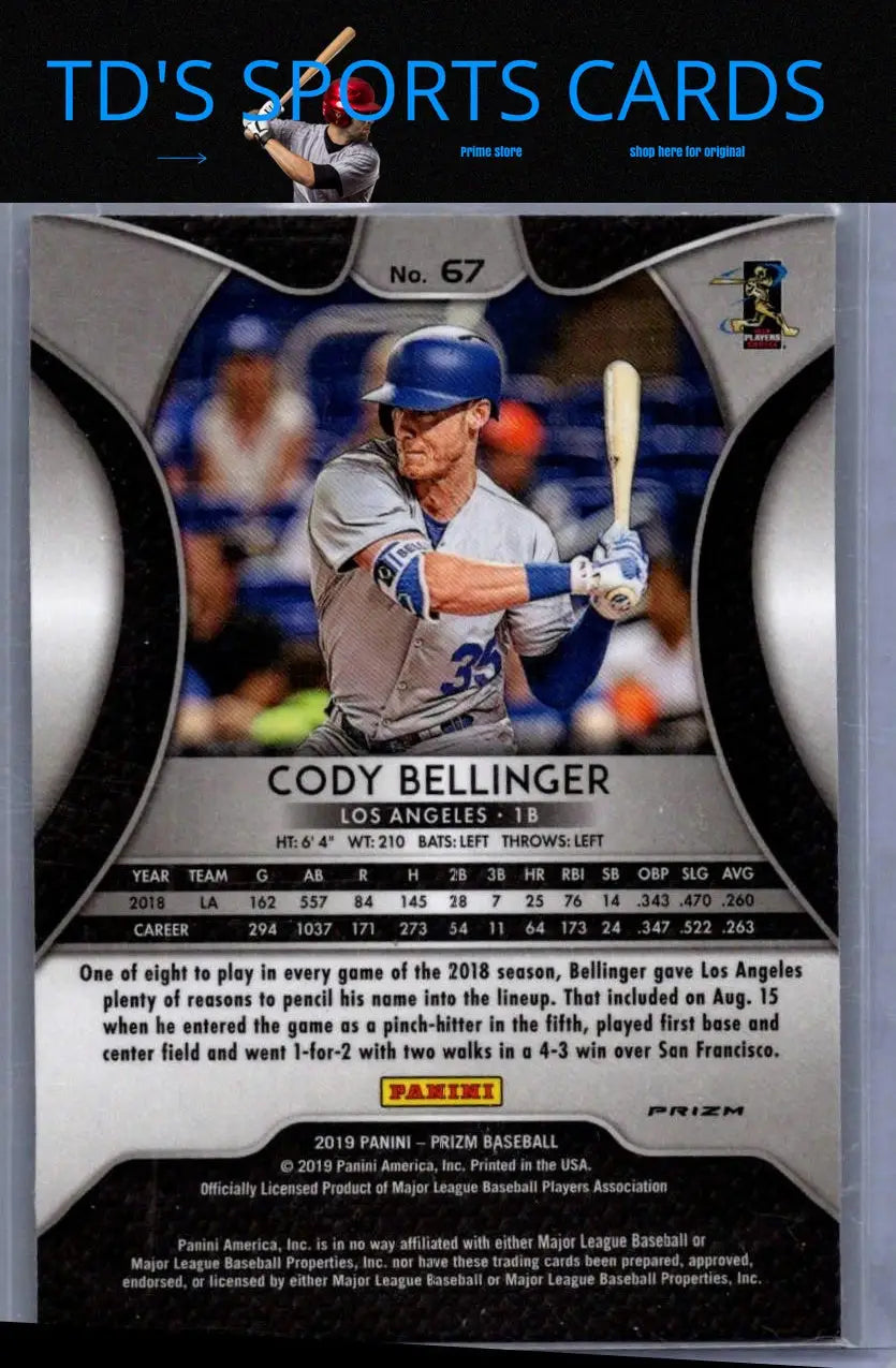 Cody Bellinger baseball card 2019 Panini Prizm Cody Bellinger Blue Prizm Bellinger Blue