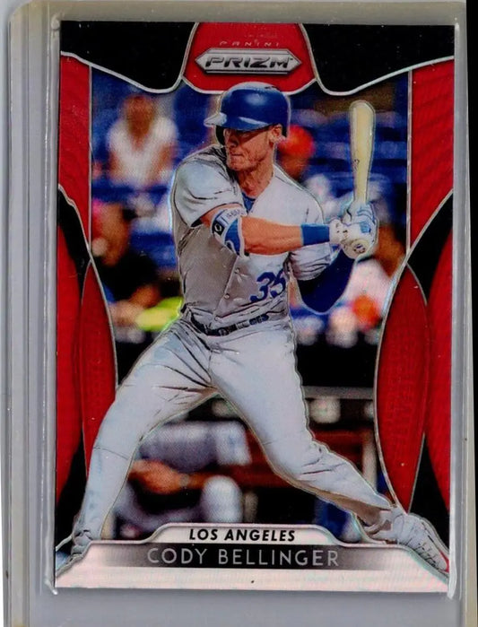 Cody Bellinger baseball card featuring 2019 Panini Prizm Cody Bellinger Red Prizm