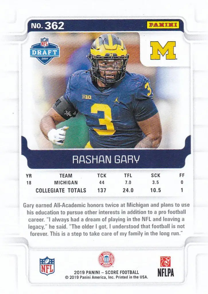 Football trading card of Rashan Gary in Michigan Wolverines uniform, number 3