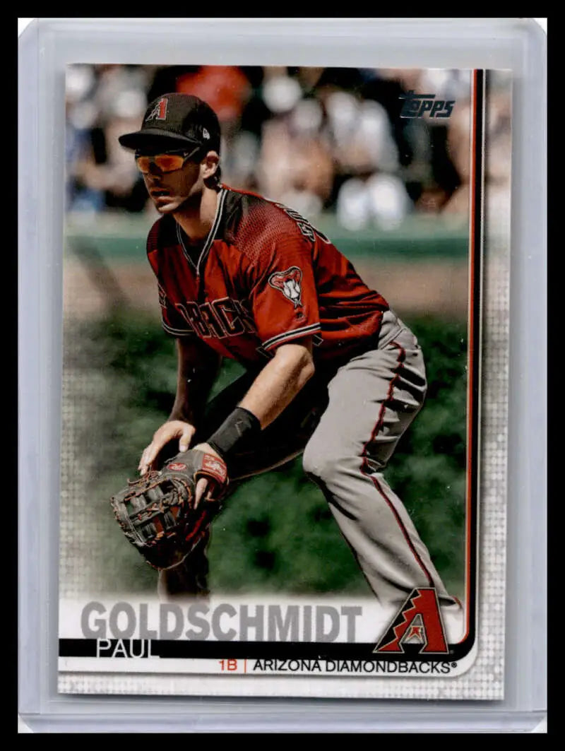 Paul Goldschmidt fielding in red Arizona Diamondbacks uniform on 2019 Topps baseball card