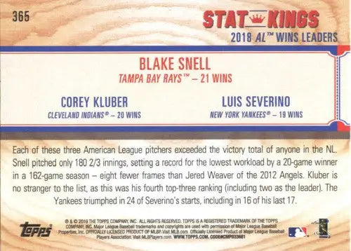 Back of 2019 Topps Big League baseball card featuring Blake Snell Rays NM-MT