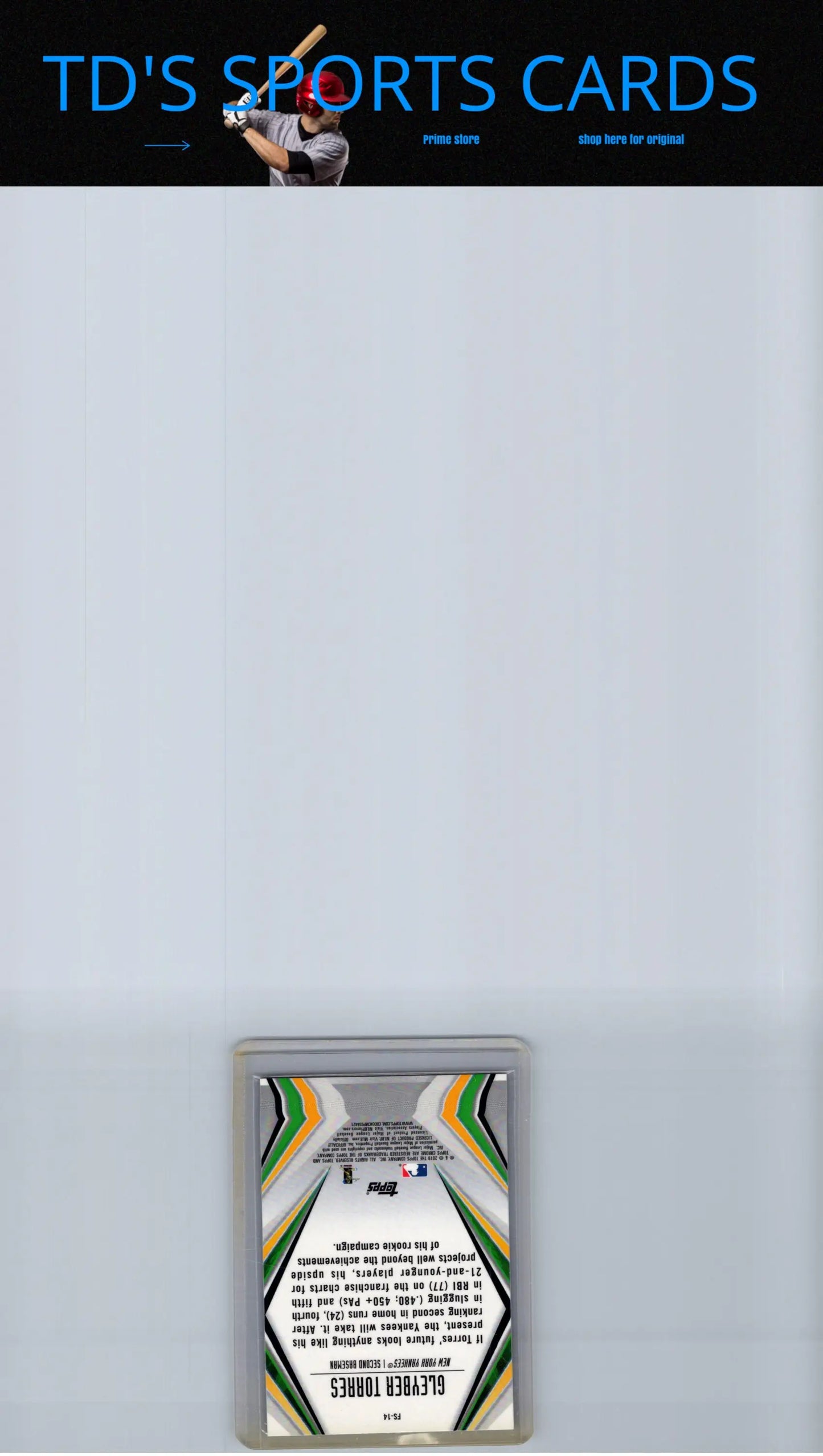 Baseball card in protective case featuring Gleyber Torres Future Stars 2019 Topps Chrome