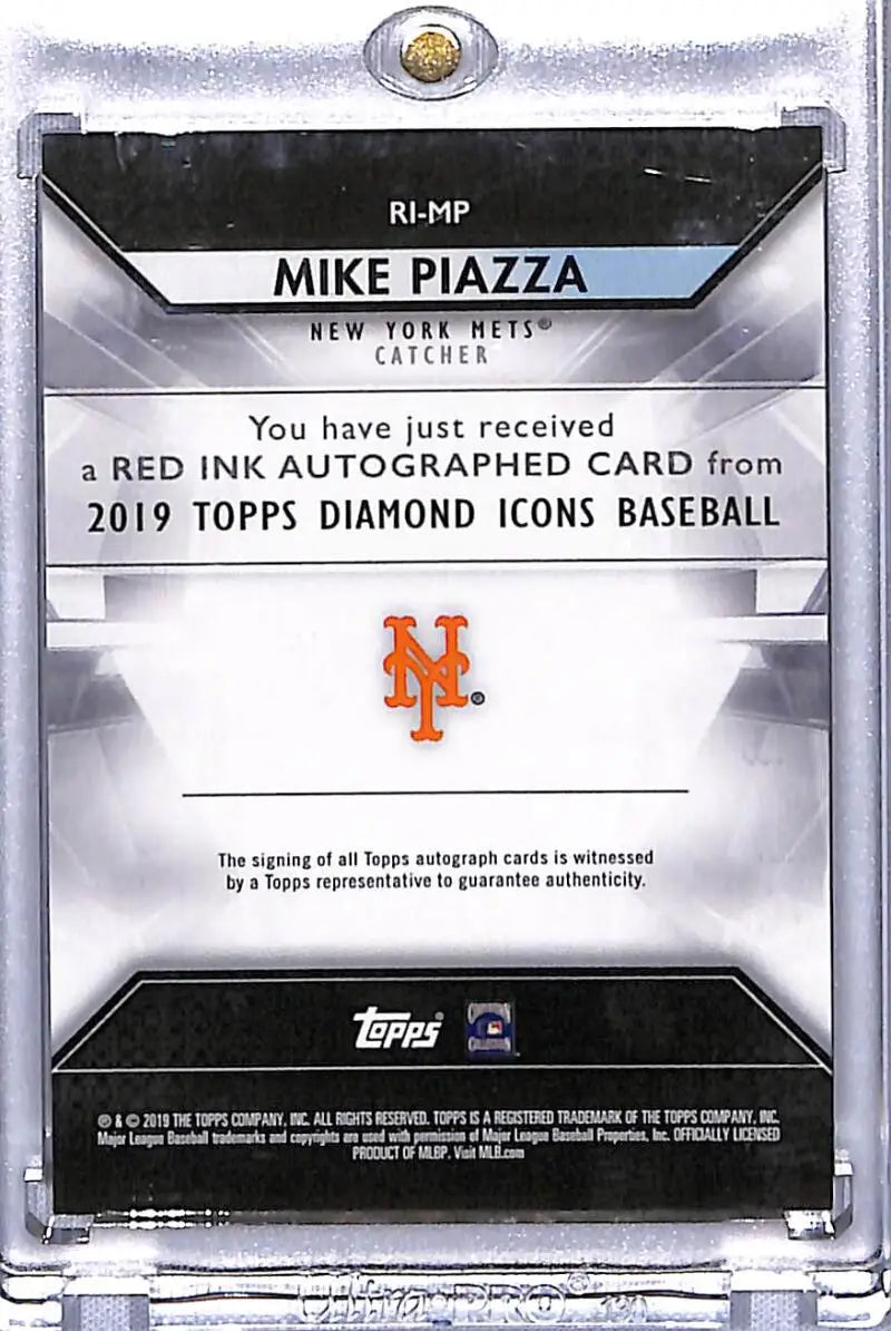 Red ink autographed baseball card of New York Mets player from Diamond Icons set