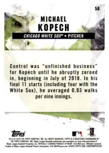 Michael Kopech baseball card 2019 Topps Fire NM-MT RC with original gloss finish
