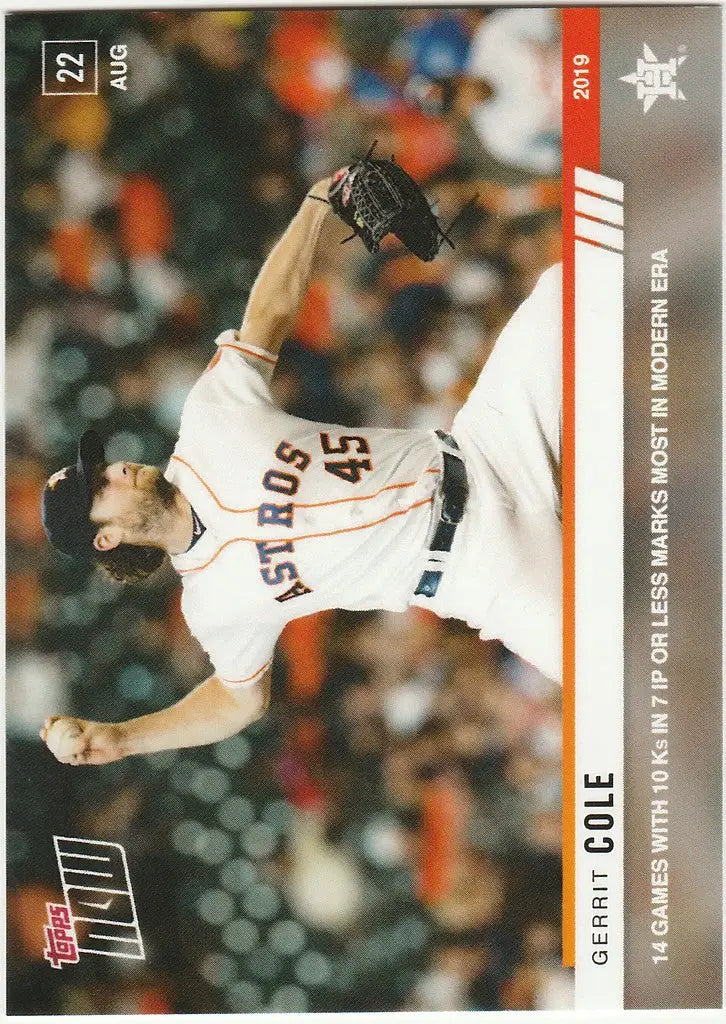 Baseball player Gerrit Cole in mid-pitch for Houston Astros, showcasing his 14th game