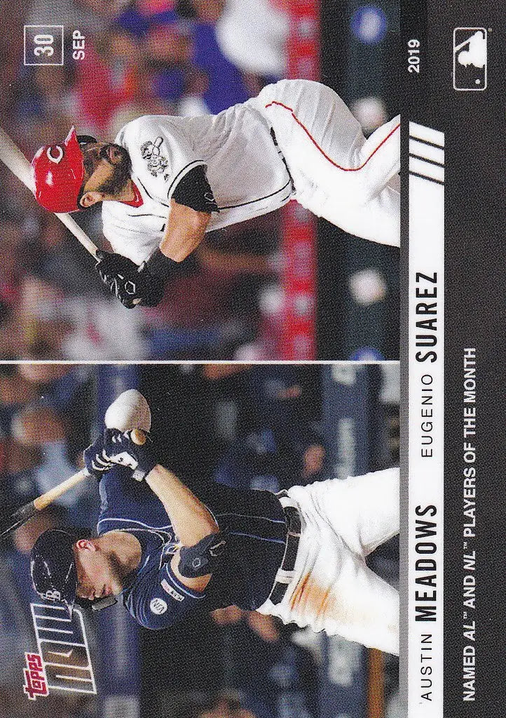 Baseball trading card of Austin Meadows and Eugenio Suarez in action during a game