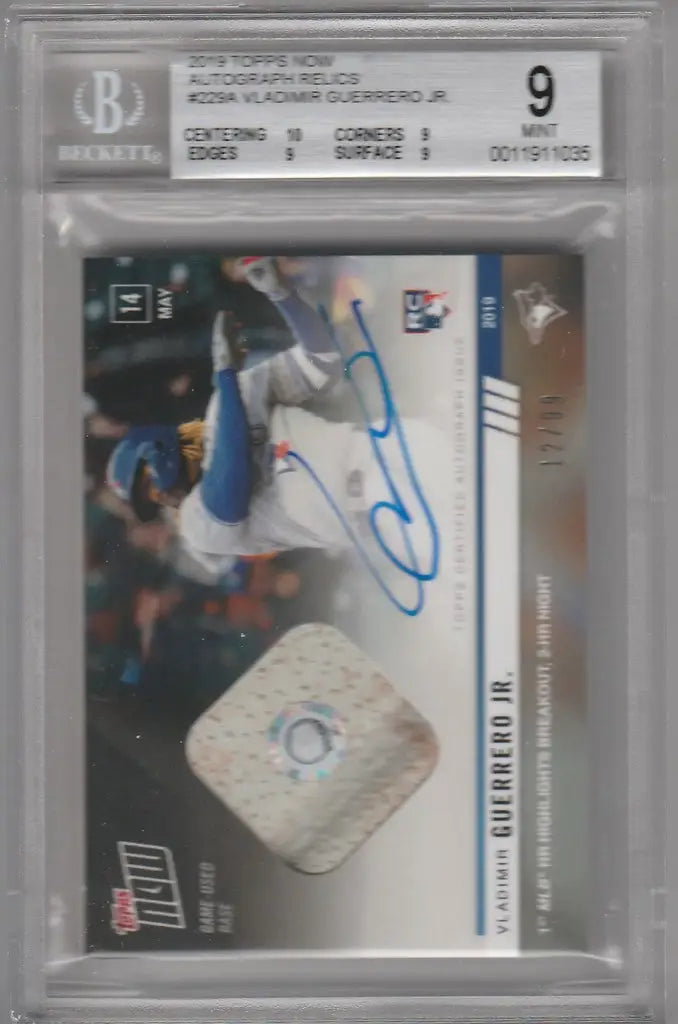 Graded 2019 Topps Now Autograph Relics 229A Vladimir Guerrero Jr BGS with game-used base
