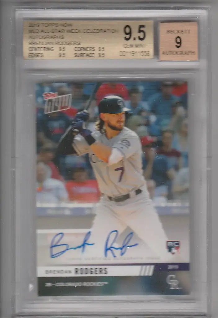 Graded 2019 Topps Now Brendan Rodgers AUTO RC BGS 9.5 baseball card for Colorado Rockies