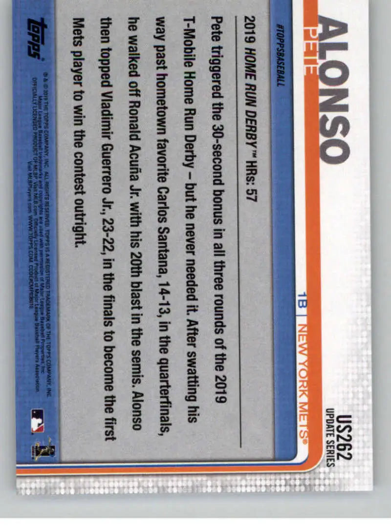 2019 Topps Update #US262 Pete Alonso NM-MT New York Mets Baseball Card - Baseball Card