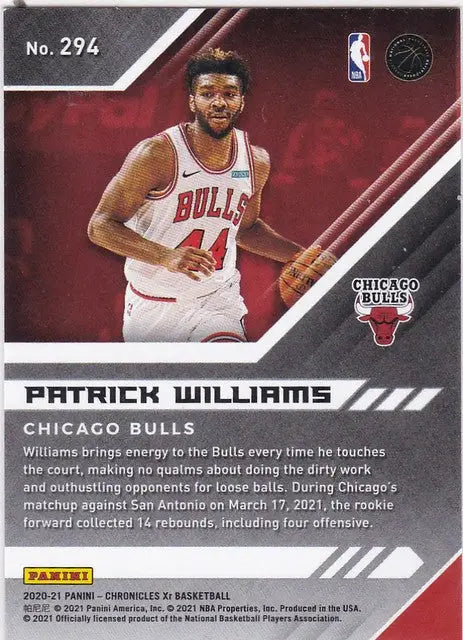 Basketball trading card of Patrick Williams in 2020-21 Chronicles XR Base Chicago Bulls