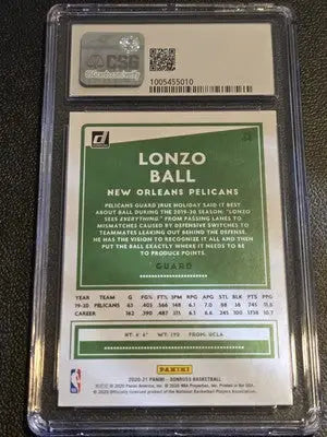 Graded Lonzo Ball basketball card with holo green and yellow laser design in CSG 9.5