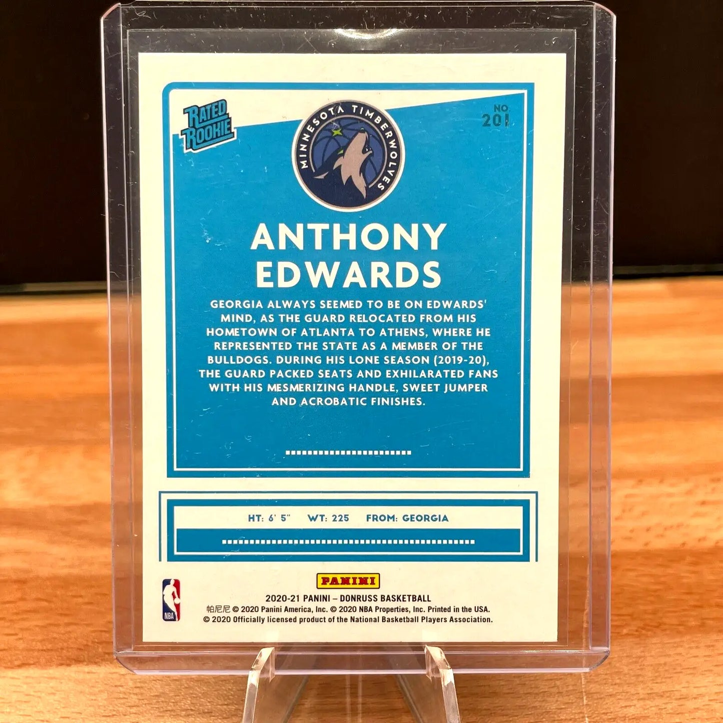 Anthony Edwards Rated Rookie card from 2020-21 Donruss, Minnesota Timberwolves edition