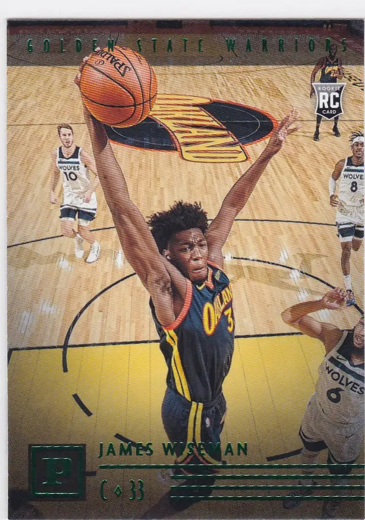 Basketball trading card of James Wiseman dunking for Golden State Warriors Panini Chronicles