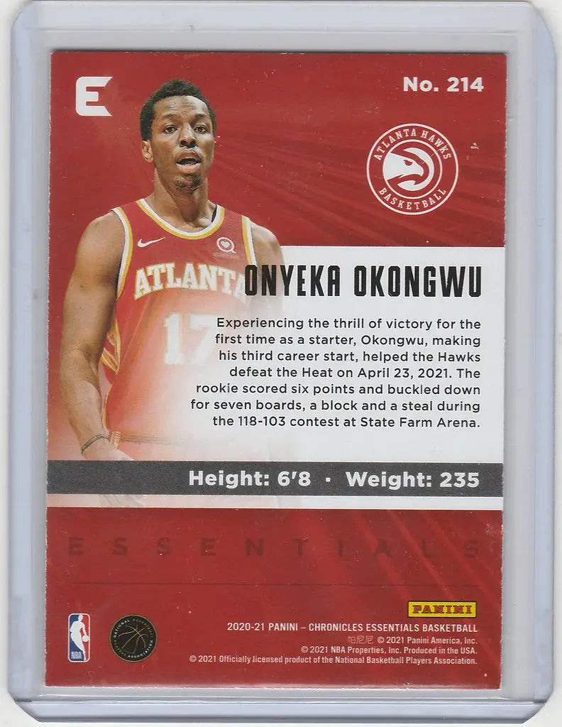 Basketball trading card of Onyeka Okongwu, Atlanta Hawks, Panini Chronicles Essentials
