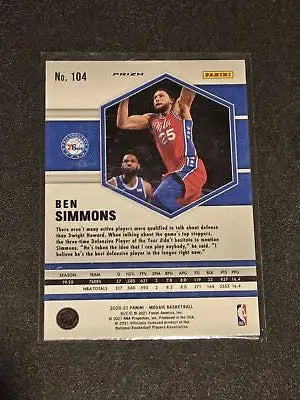 Ben Simmons Mosaic basketball card featuring Camo Pink design from 2020-21 Panini Mosaic