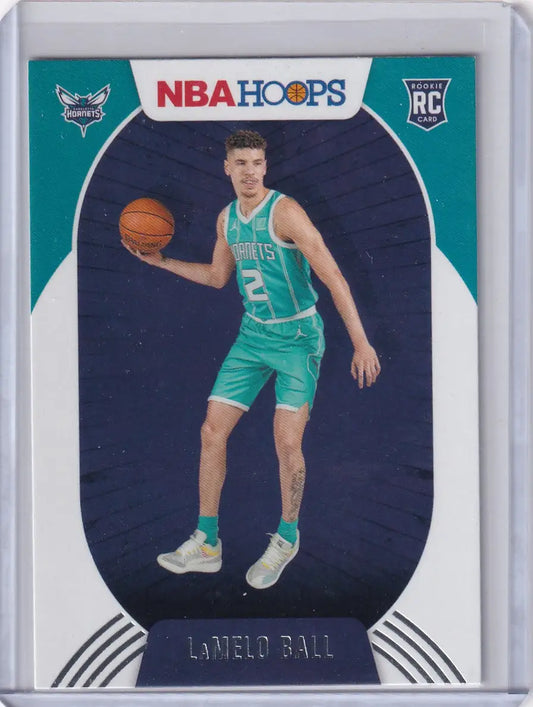 LaMelo Ball NBA Hoops rookie basketball card in protective case Panini NBA Hoops collection