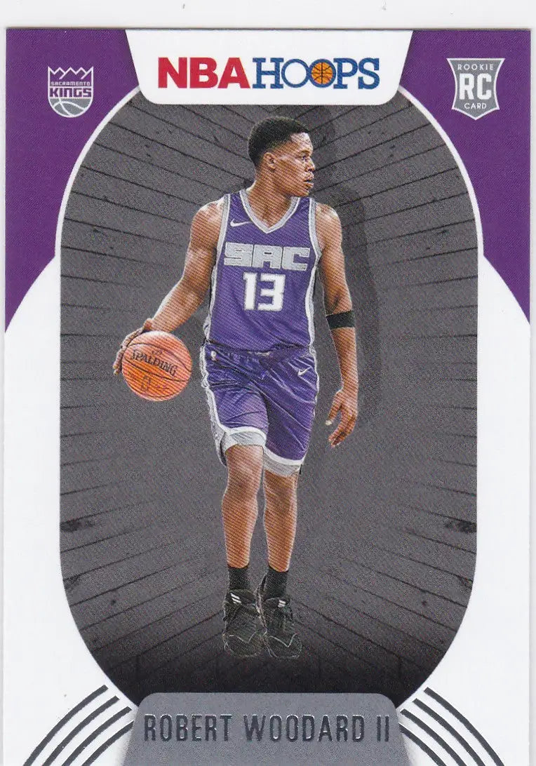 Basketball trading card of Robert Woodard II in purple Sacramento Kings uniform, NBA Hoops