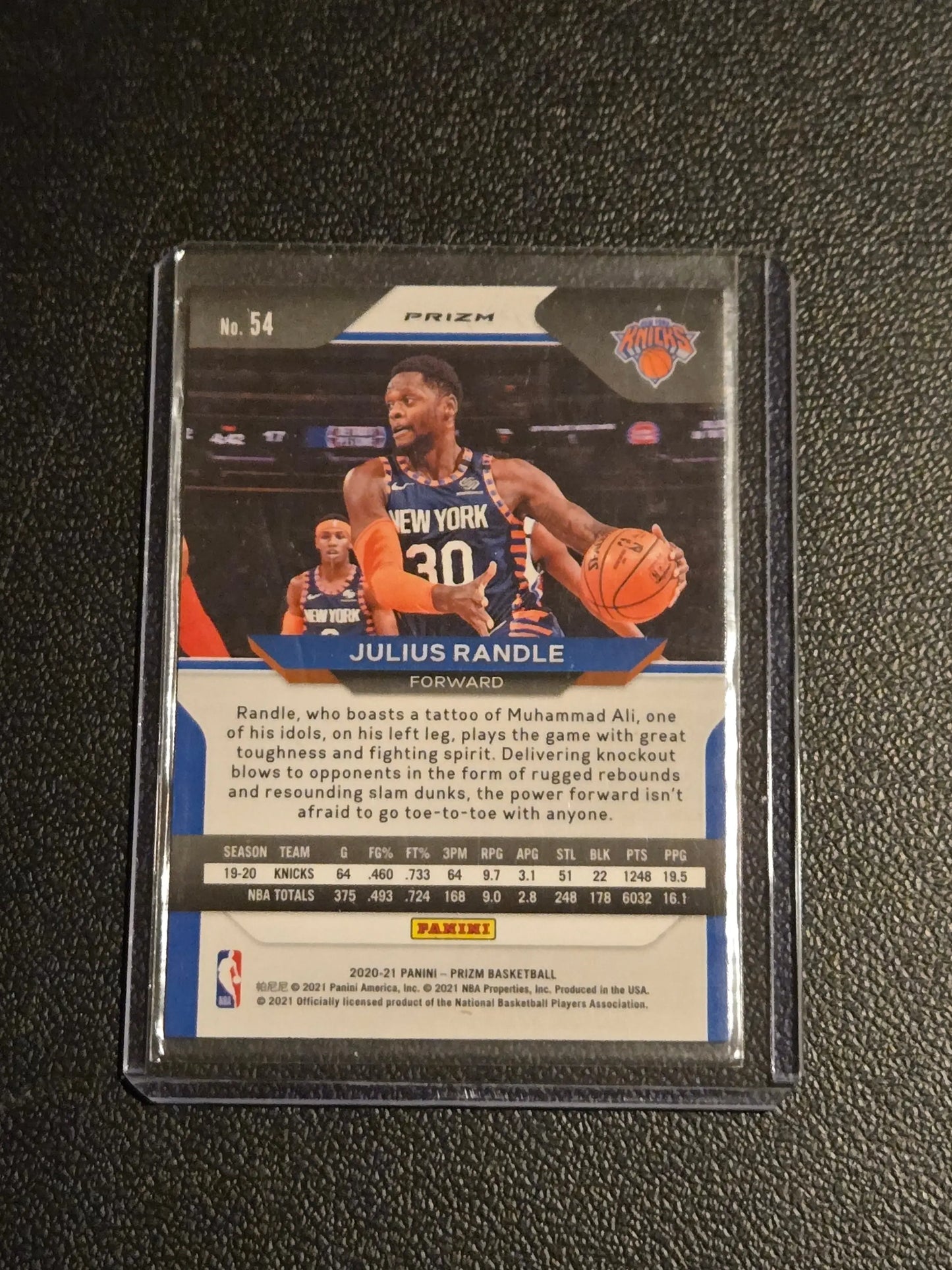 Julius Randle Orange Ice Prizm NBA basketball card from 2020-21 Panini Prizm series