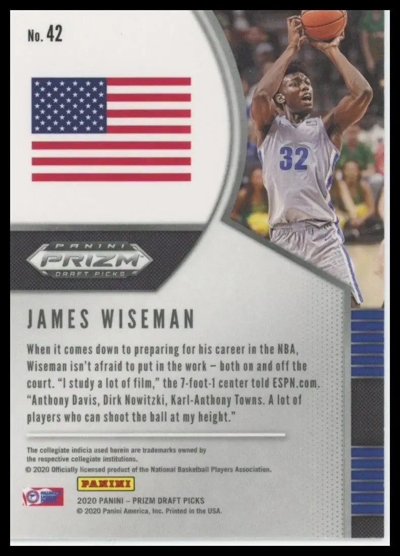 2020-21 Panini Prizm Draft Picks James Wiseman #42 Rookie Basketball Card NBA - Basketball Card