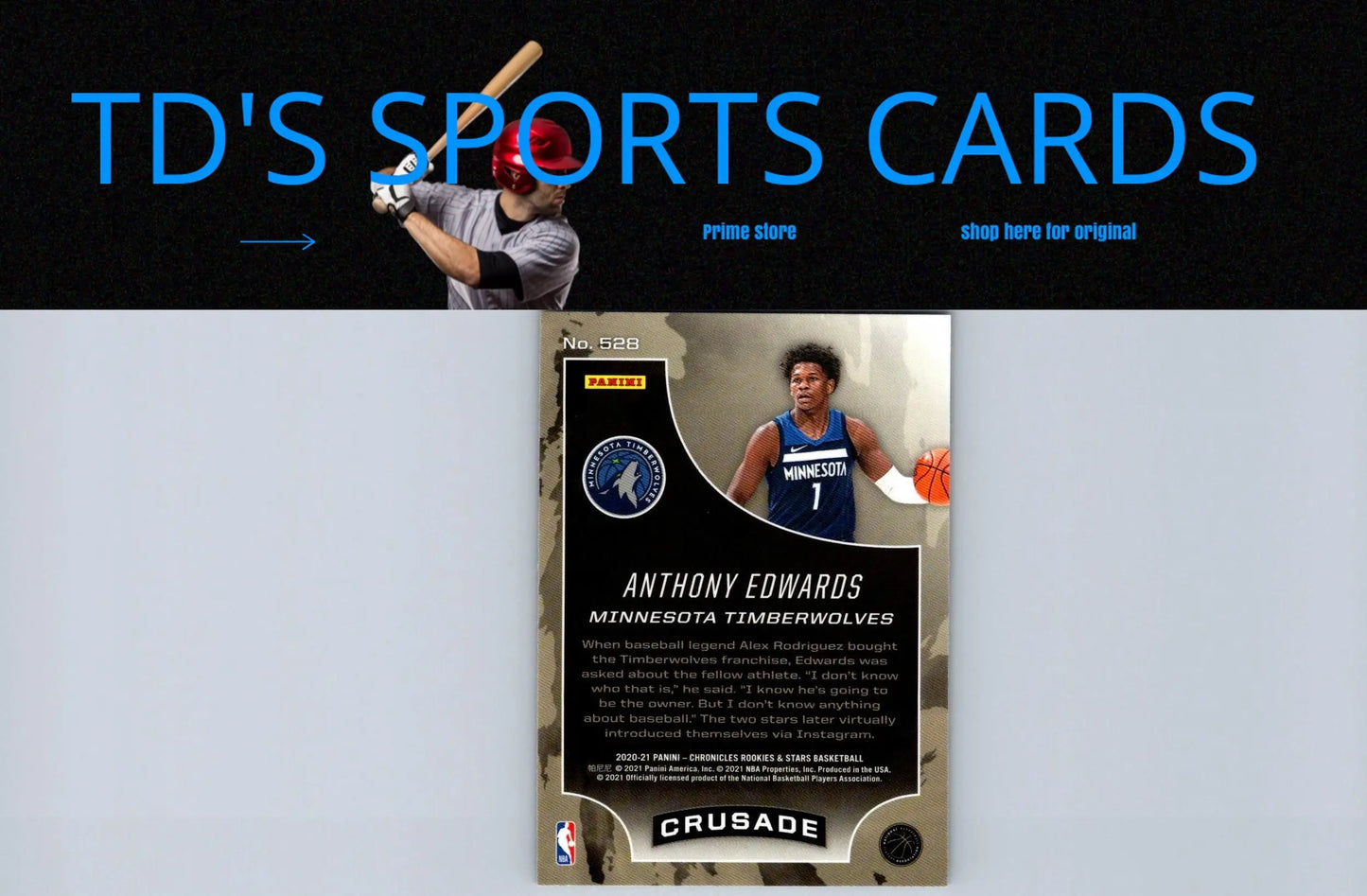 Anthony Edwards 2020-21 Panini Select #61 basketball trading card display