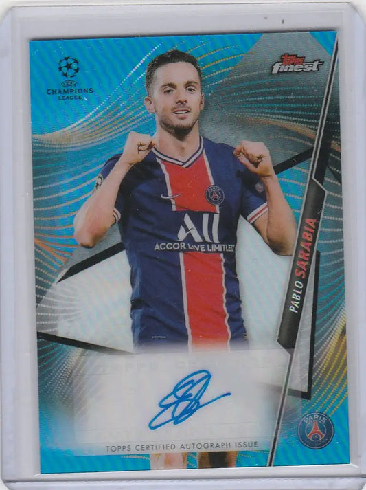 Soccer trading card of Pablo Sarabia PSG, 2020-21 Topps Finest UEFA Auto FA-PS
