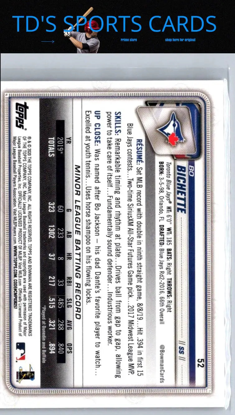 2020 Bowman Bo Bichette baseball card product image