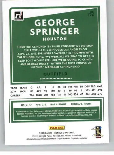2020 Donruss #176 George Springer NM-MT Astros ID:28225 - Trading Cards