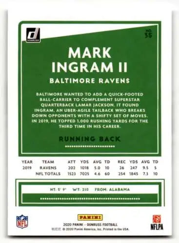 Mark Ingram II Baltimore Ravens football card with original gloss from 2020 Donruss