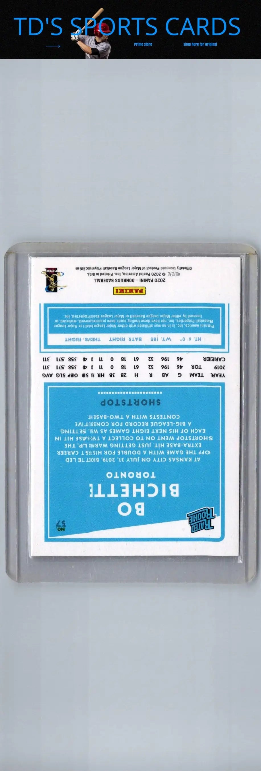 2020 Donruss Bo Bichette baseball card displayed in a product listing