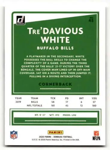 Tre’Davious White Buffalo Bills football card with original gloss in NM condition