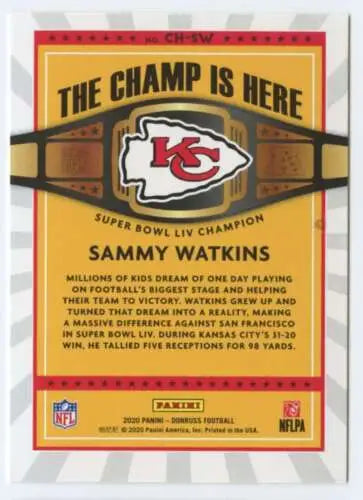 Sammy Watkins football card from 2020 Donruss Champ is Here with original gloss finish