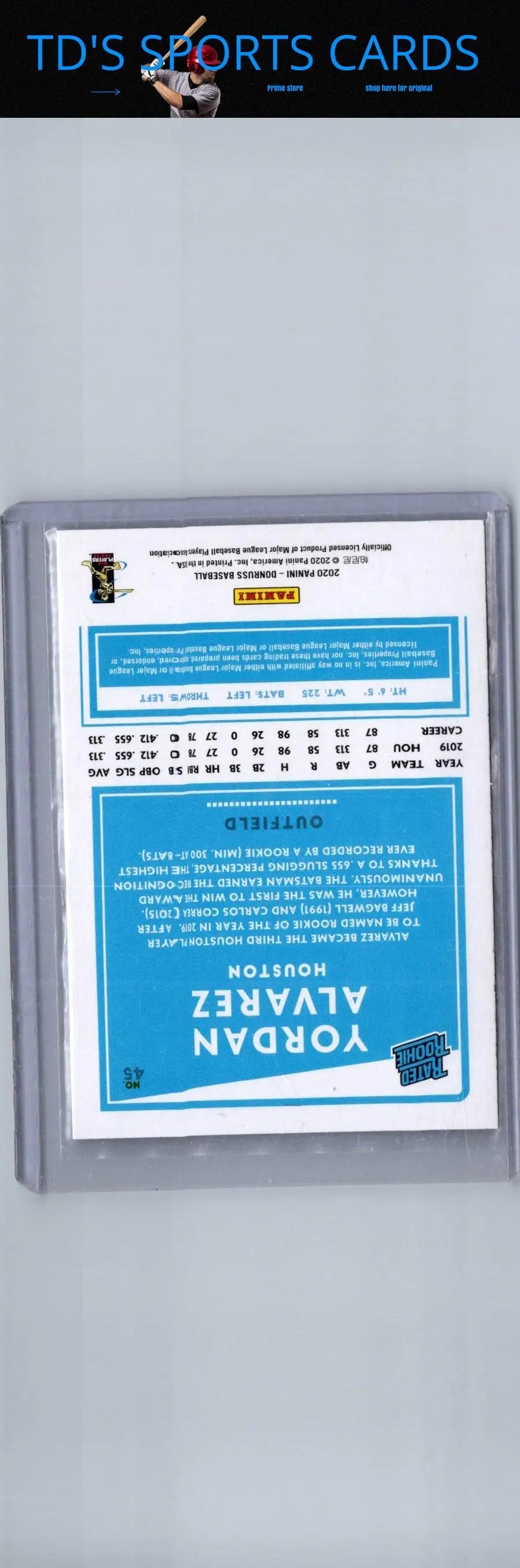 Yordan Alvarez baseball card from 2020 Donruss Optic series