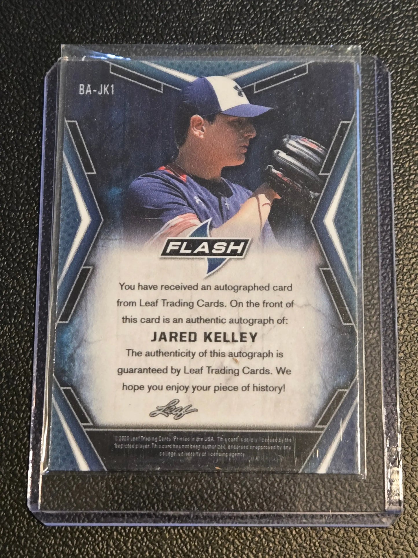 Autographed Jared Kelley baseball card from 2020 Leaf Flash series