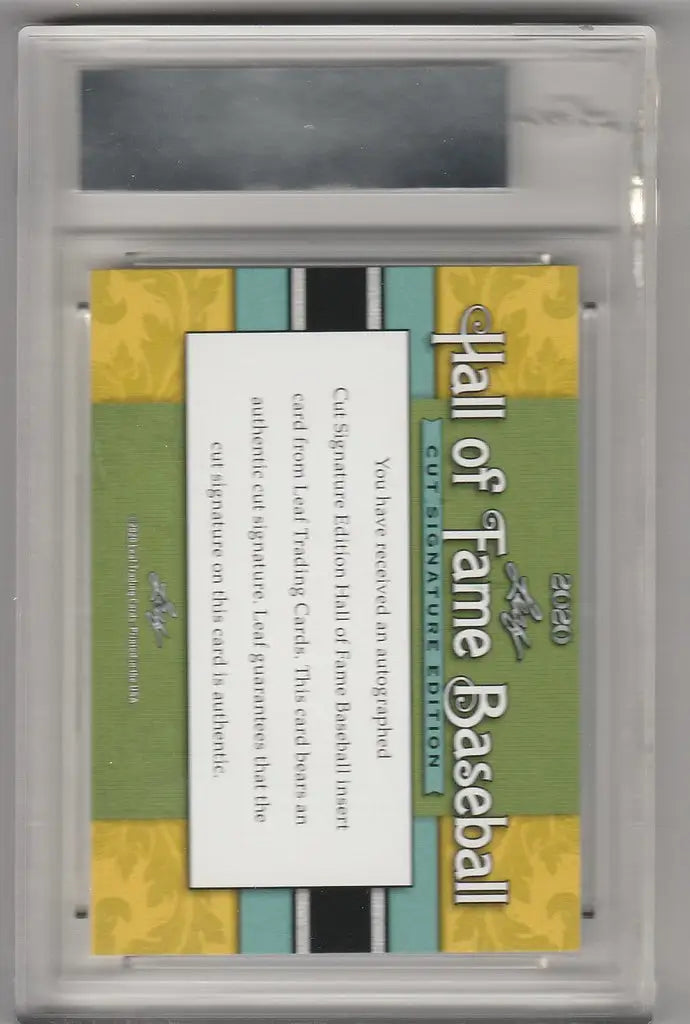 Baseball card encased in plastic holder featuring Fame Cut Signature Bob Lemon 28/47