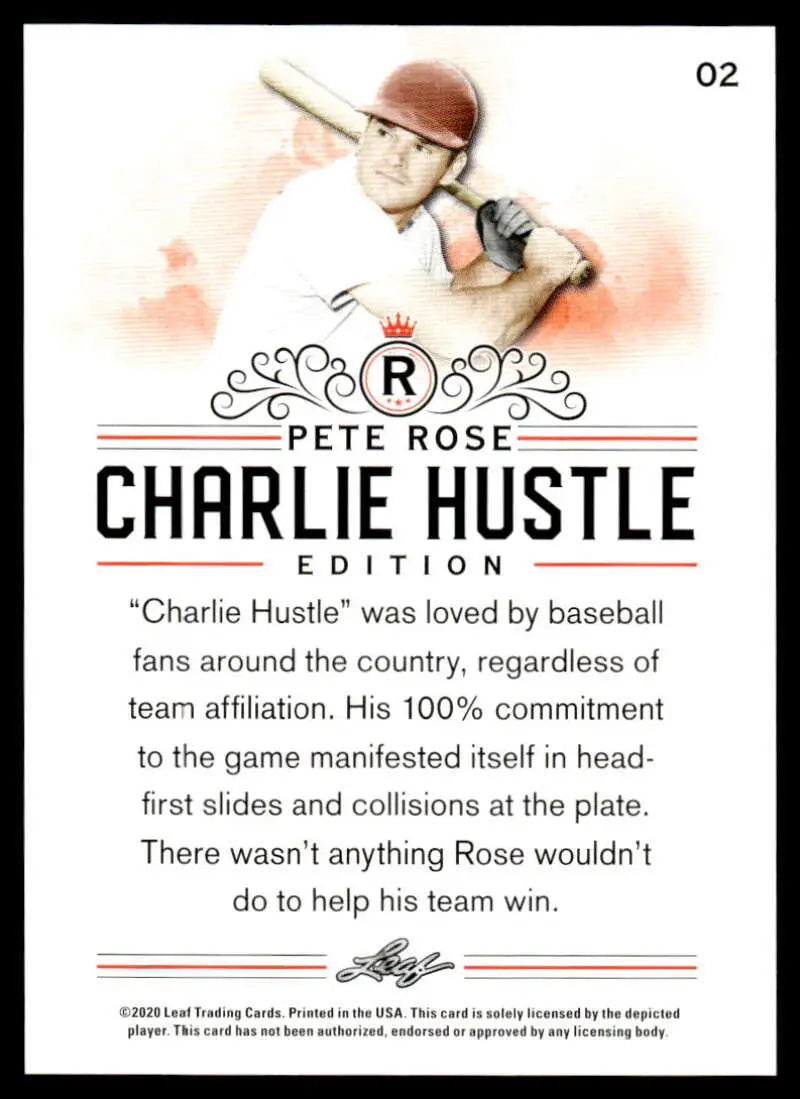 Vintage-style Pete Rose baseball card with decorative text design below