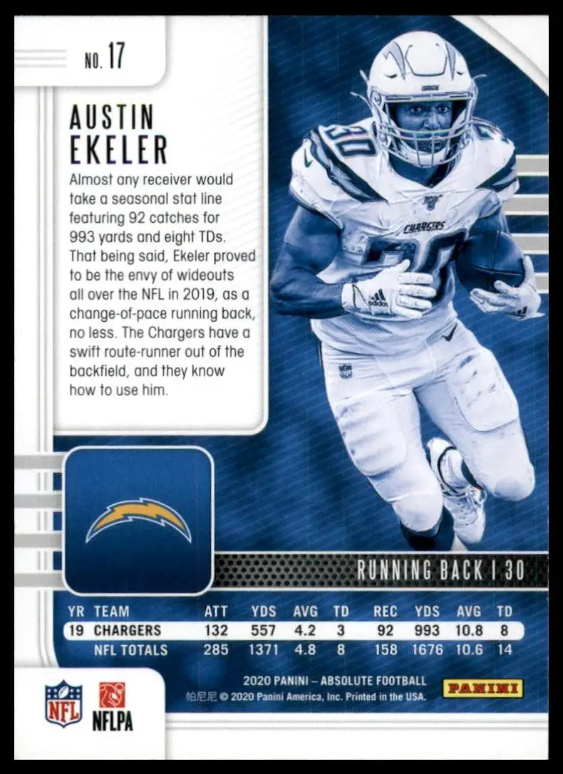 2020 Panini Absolute Austin Ekeler #17 San Diego Chargers Football Card NFL - Football Card