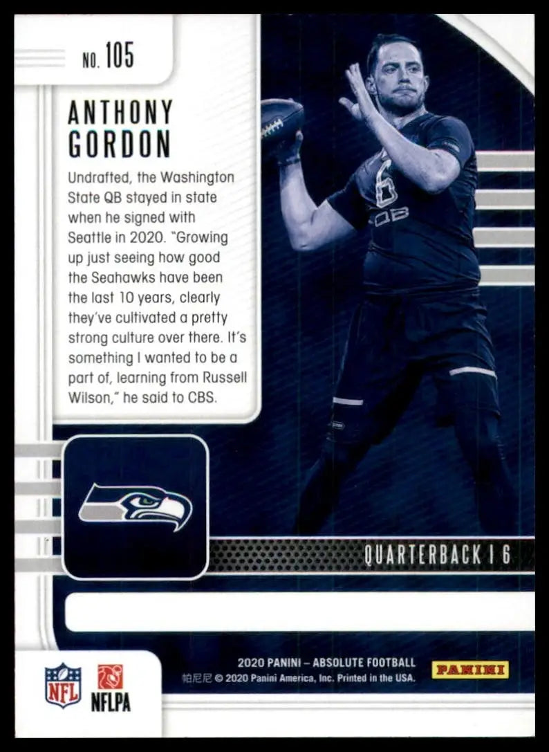 2020 Panini Absolute Green Rookie Anthony Gordon #105 Seattle Seahawks Football - Football Card