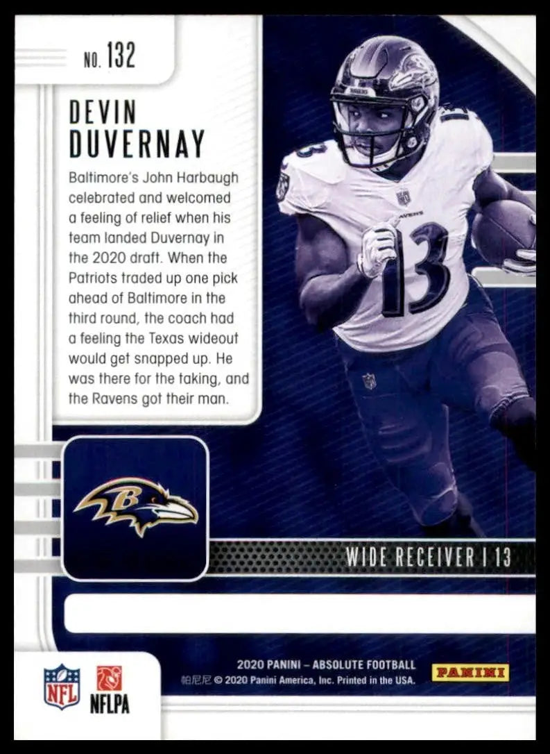Football trading card of Devin Duvernay from 2020 Panini Absolute Green Rookie series