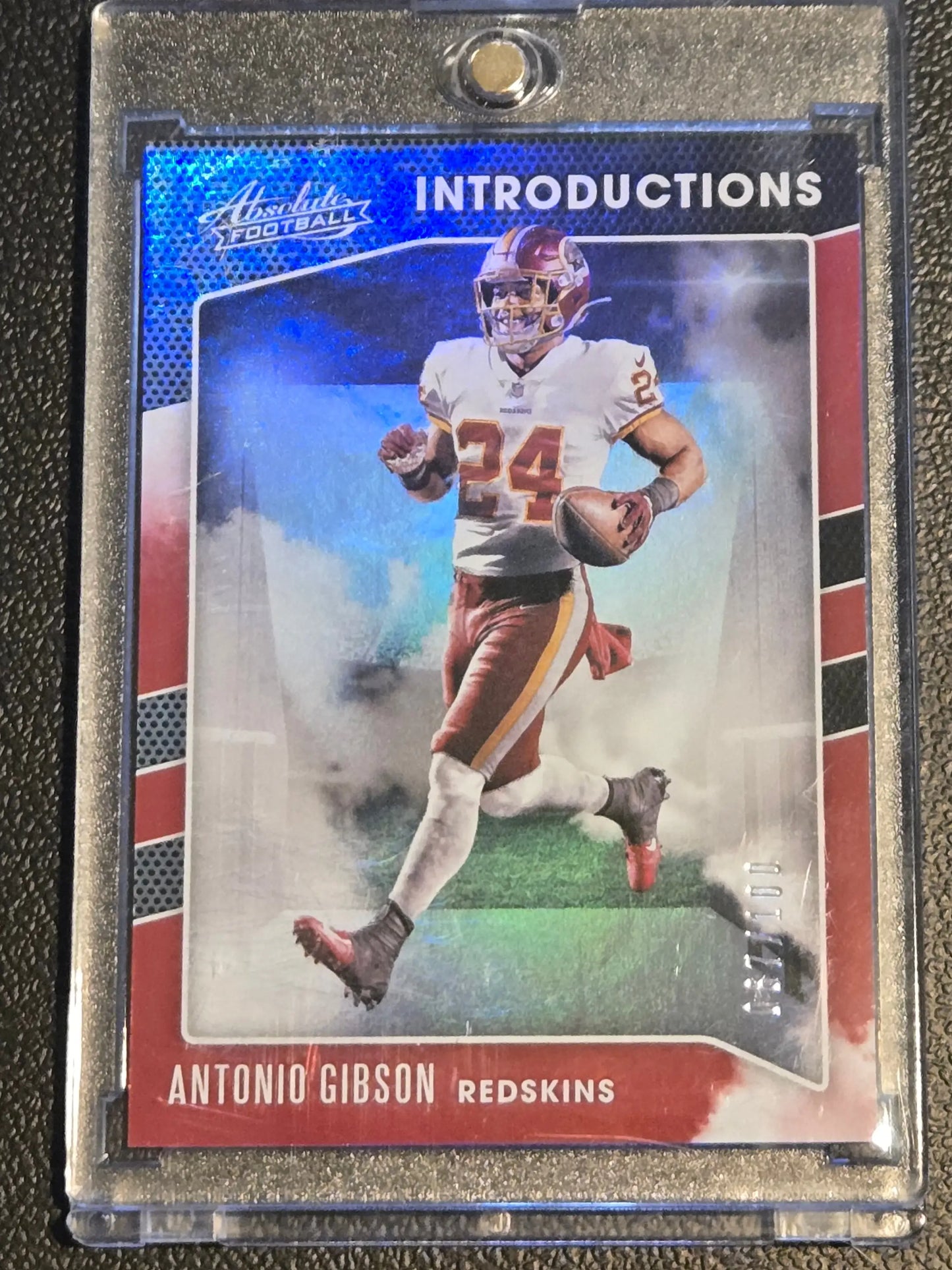 Antonio Gibson football card from 2020 Panini Absolute Gibson Introductions Spectrum Red