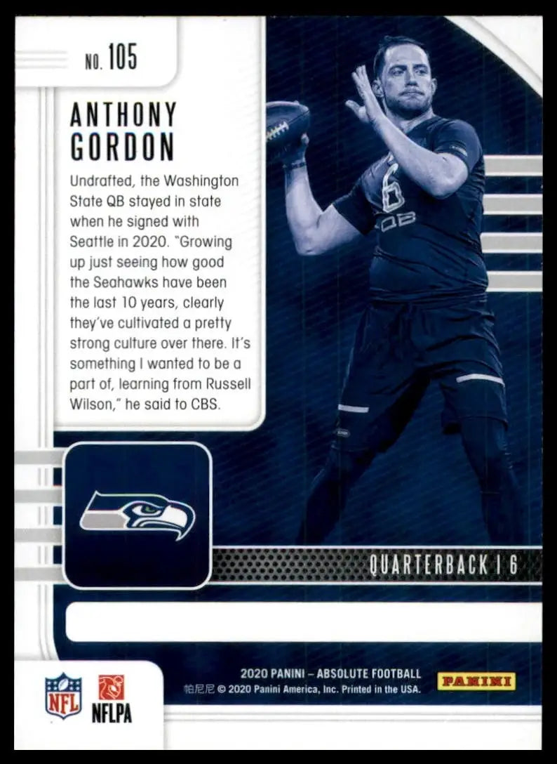 2020 Panini Absolute Rookie Anthony Gordon #105 Seattle Seahawks Football Card - Football Card