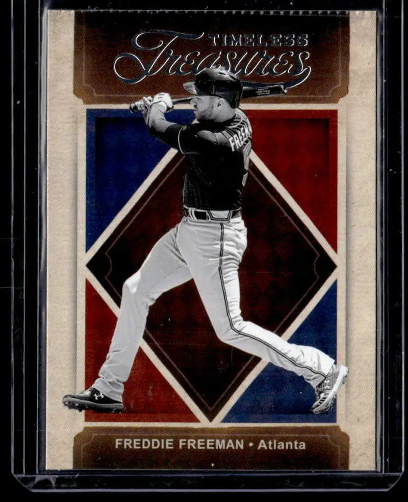 Freddie Freeman Timeless Treasures baseball card in batting stance on red and blue diamond