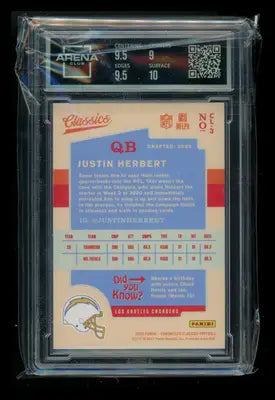 Graded Justin Herbert NFL football card from Panini Chronicles Classics Justin series