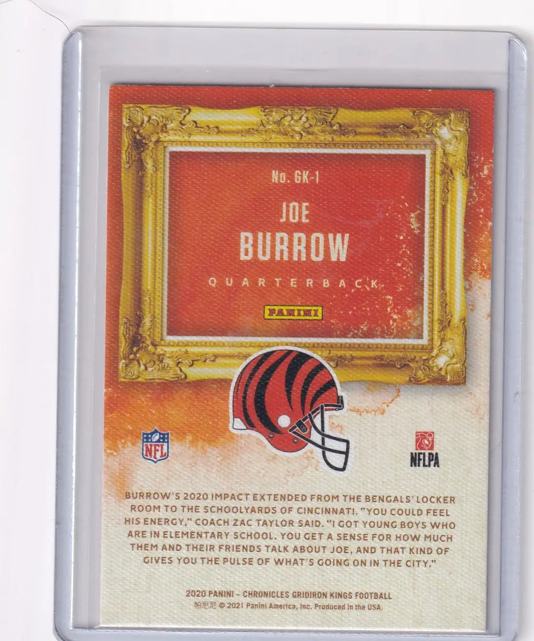 2020 Panini Chronicles DK1 Joe Burrow Gridiron Kings football card Cincinnati Bengals