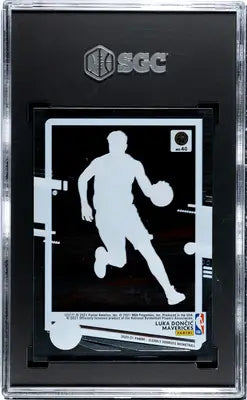 Graded Luka Doncic basketball card with white silhouette design from Donruss Luka Doncic series