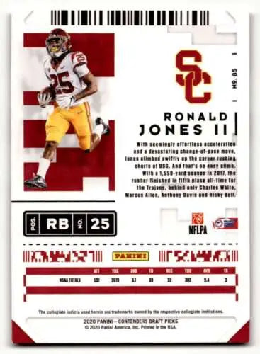 Ronald Jones II football card from 2020 Panini Contenders Draft Picks showcasing original gloss