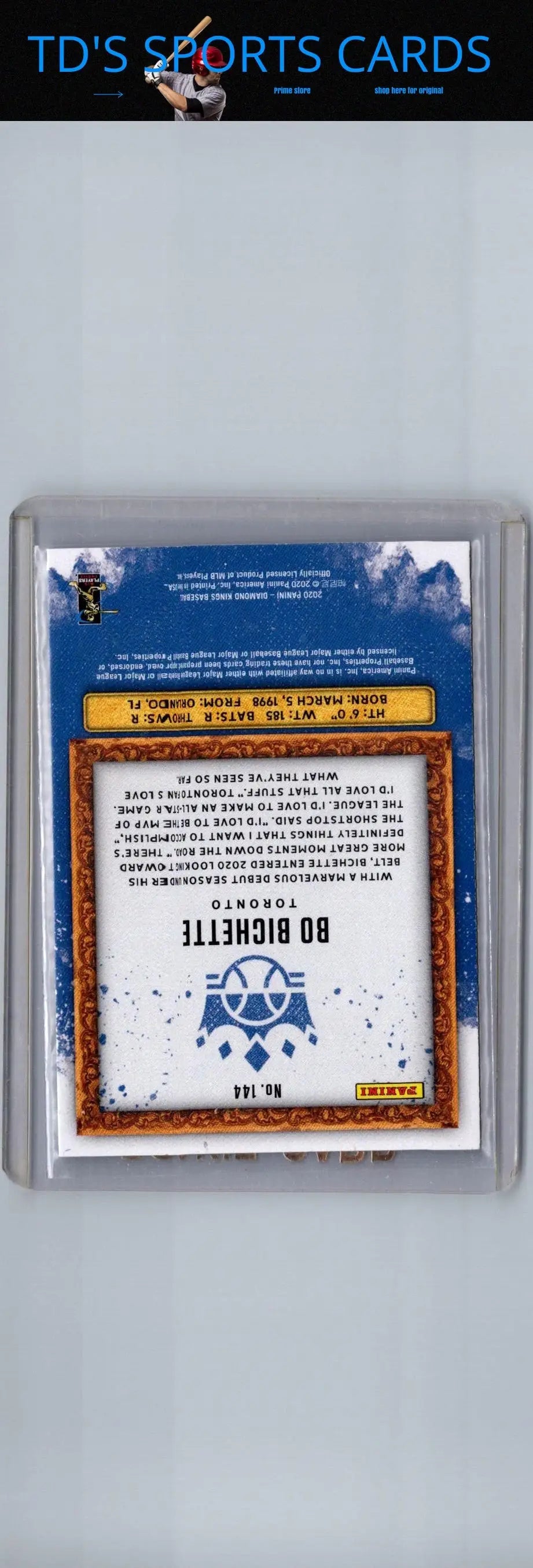 2020 Panini Diamond Kings Bo Bichette baseball card for collectible sports memorabilia