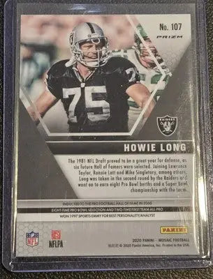 Howie Long football card from 2020 Panini Mosaic Long Prizm Reactive Orange