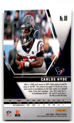 2020 Panini Mosaic #88 Carlos Hyde football card in near mint condition with original gloss