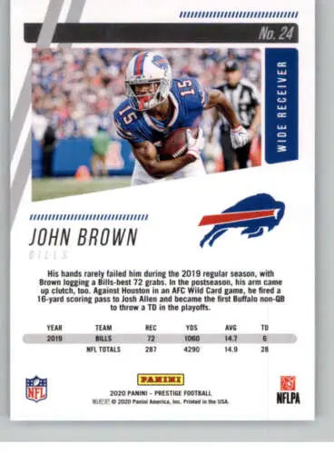 John Brown football card from 2020 Panini Prestige showcasing original gloss finish